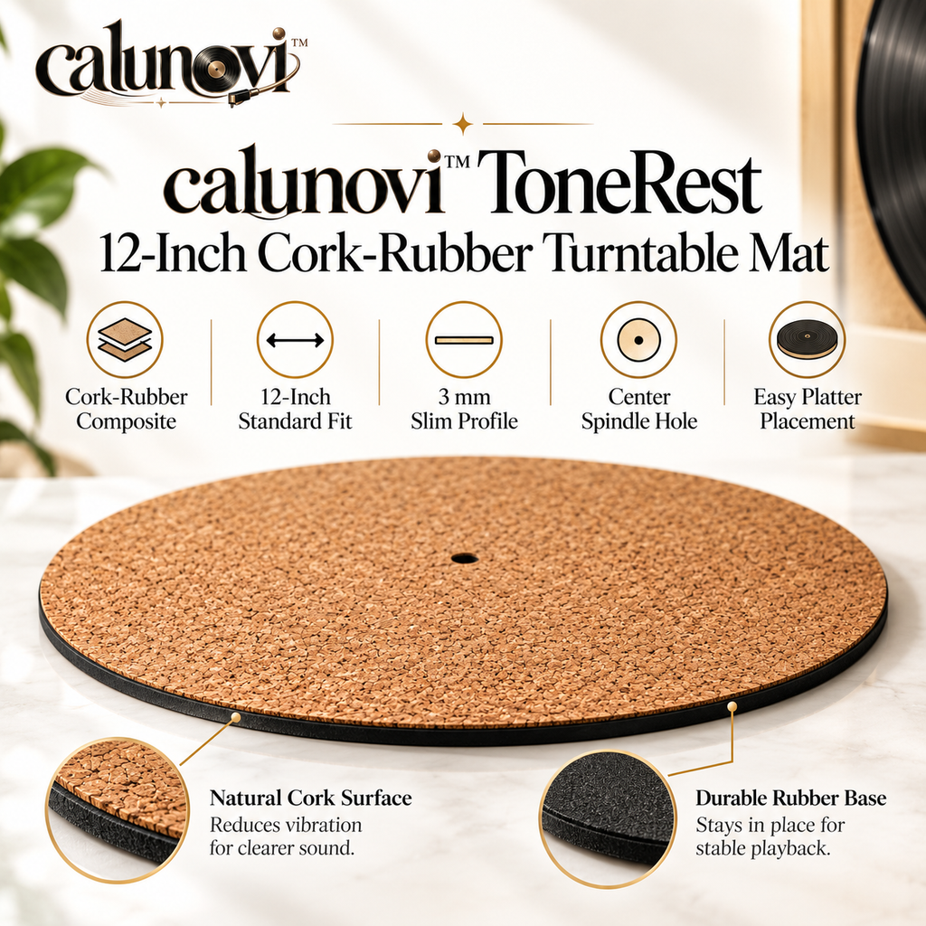 calunovi™ ToneRest 12-Inch Cork-Rubber Turntable Mat