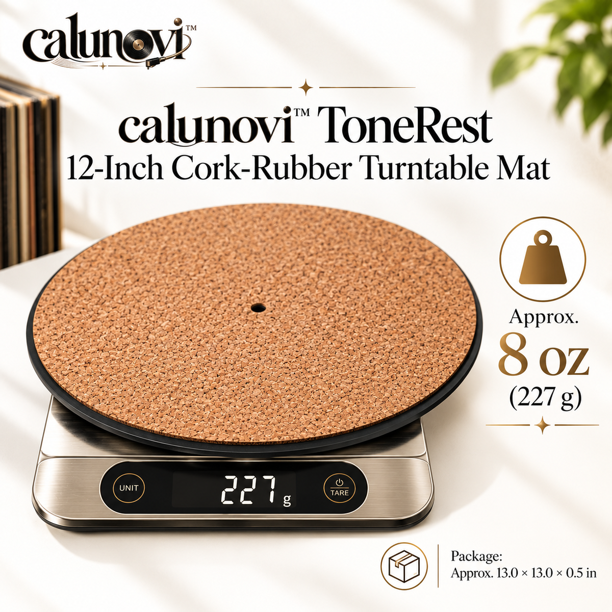 calunovi™ ToneRest 12-Inch Cork-Rubber Turntable Mat