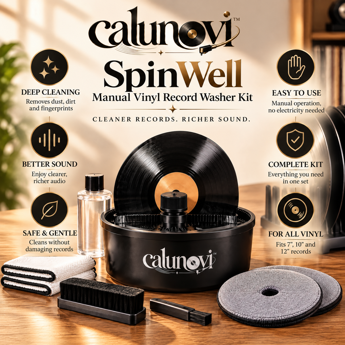 calunovi™ SpinWell Manual Vinyl Record Washer Kit