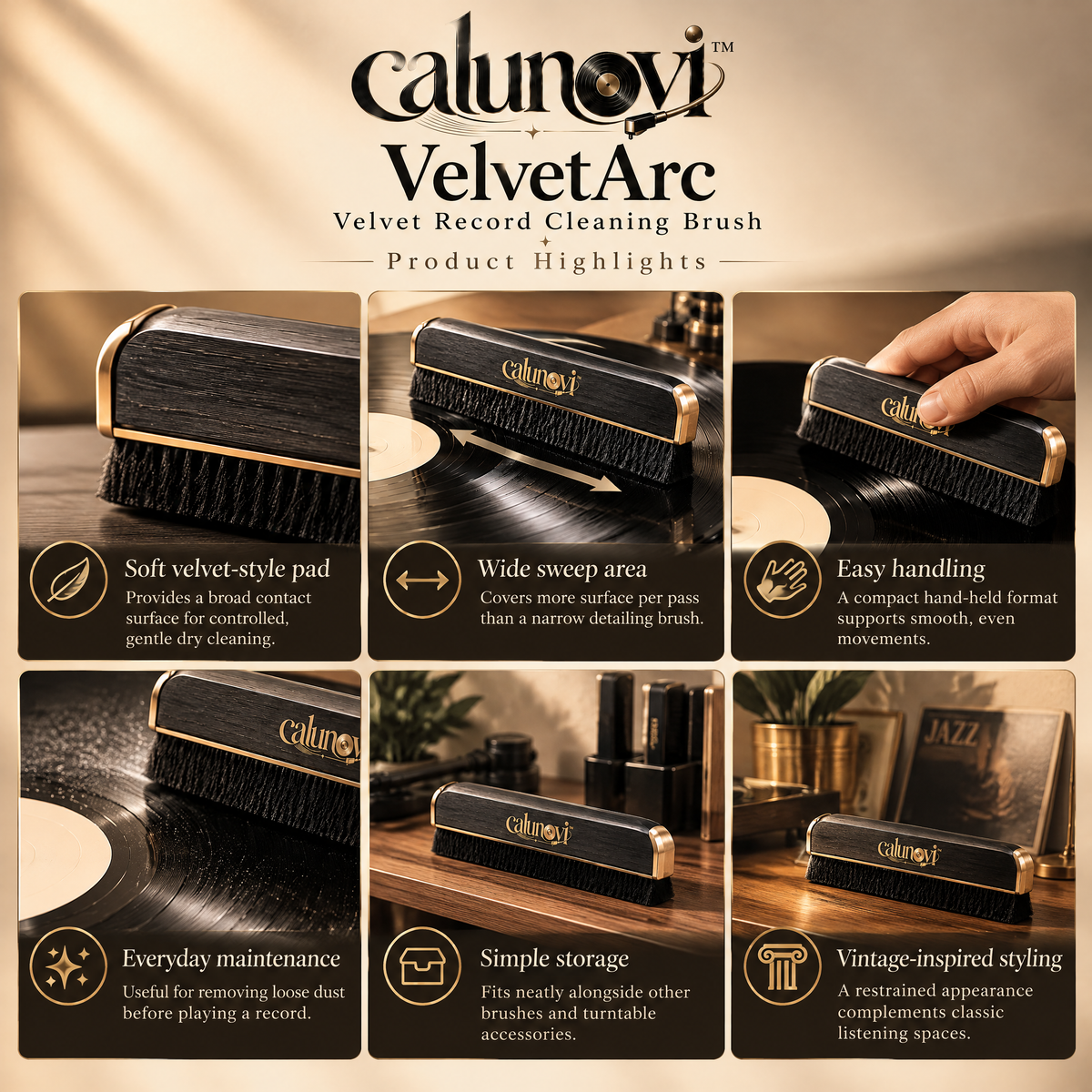 calunovi™ VelvetArc Velvet Record Cleaning Brush
