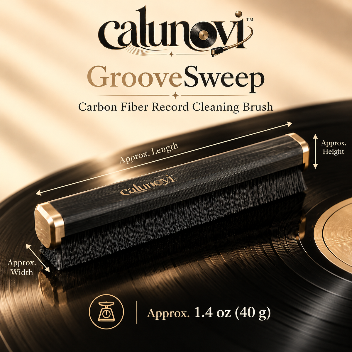 calunovi™ GrooveSweep Carbon Fiber Record Cleaning Brush