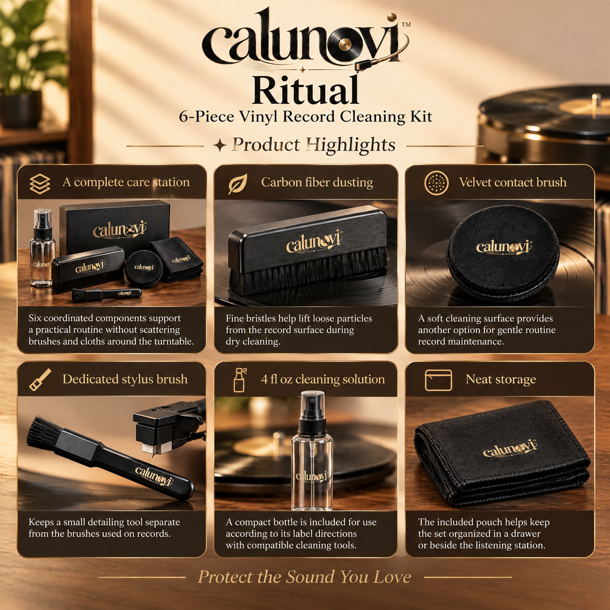 calunovi™ Ritual 6-Piece Vinyl Record Cleaning Kit
