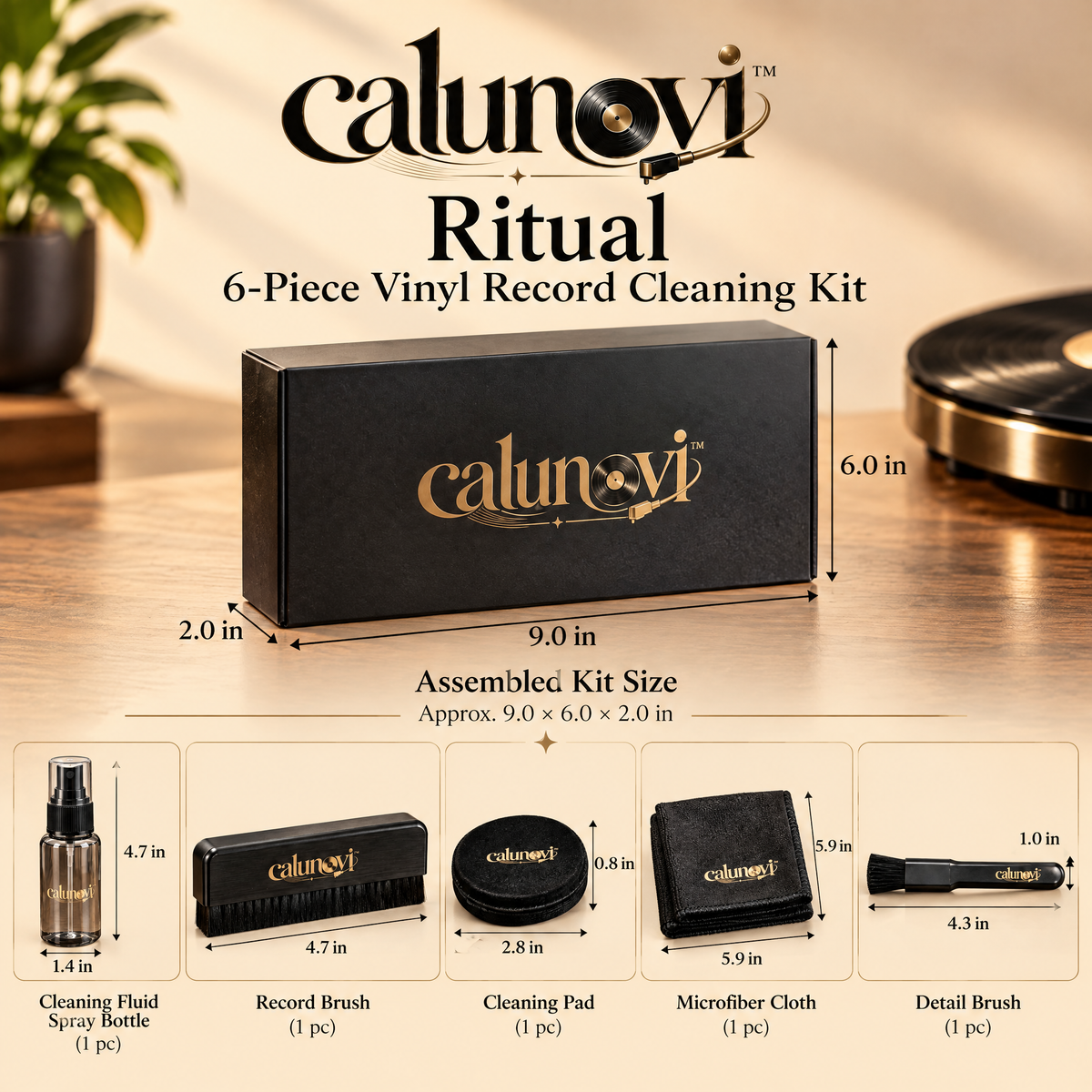 calunovi™ Ritual 6-Piece Vinyl Record Cleaning Kit