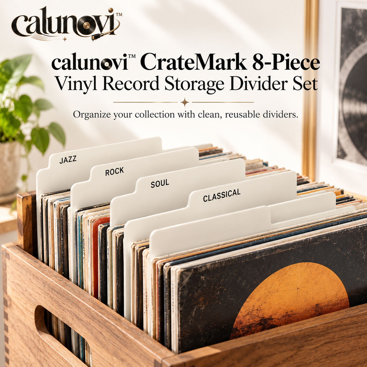 calunovi™ CrateMark 8-Piece Vinyl Record Storage Divider Set