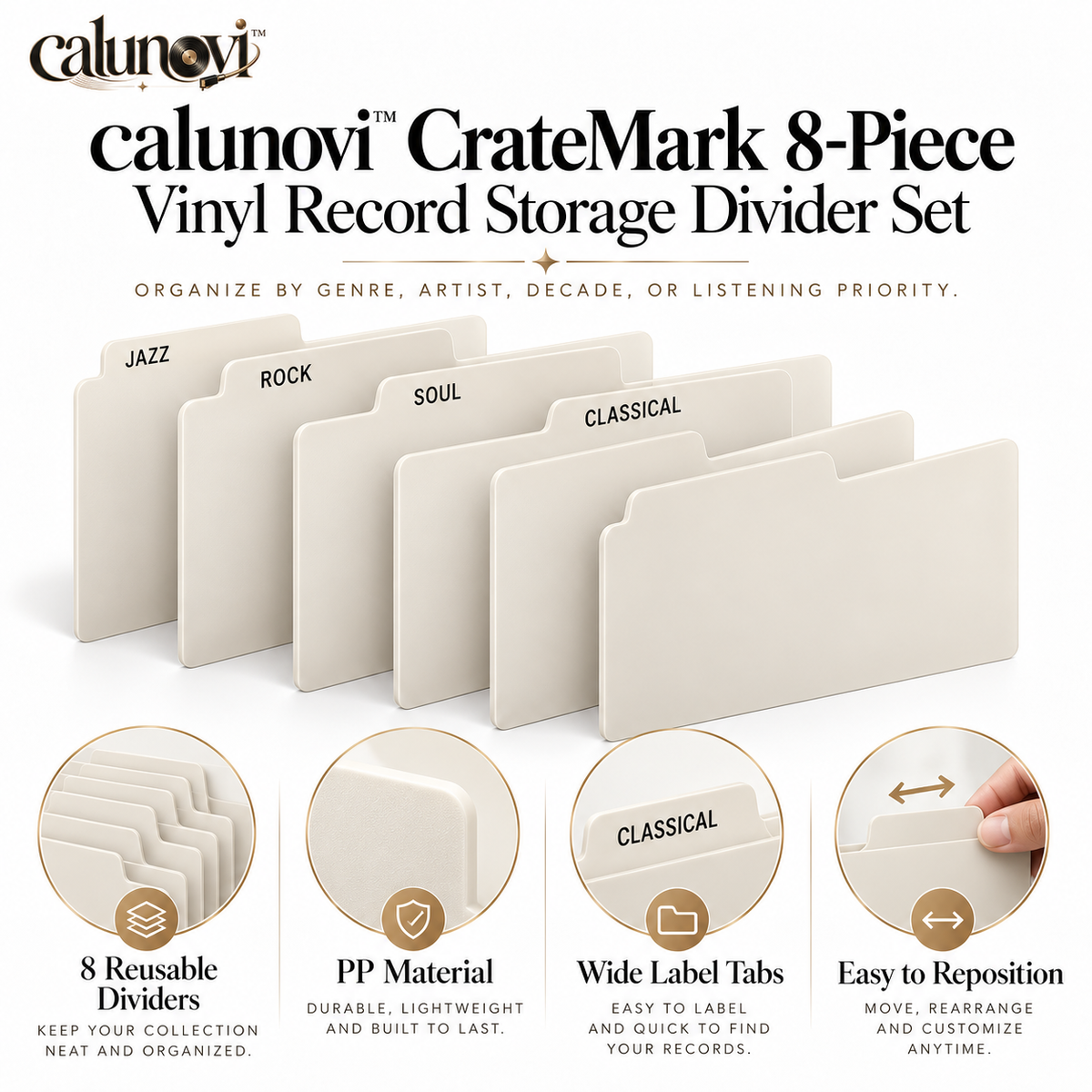 calunovi™ CrateMark 8-Piece Vinyl Record Storage Divider Set