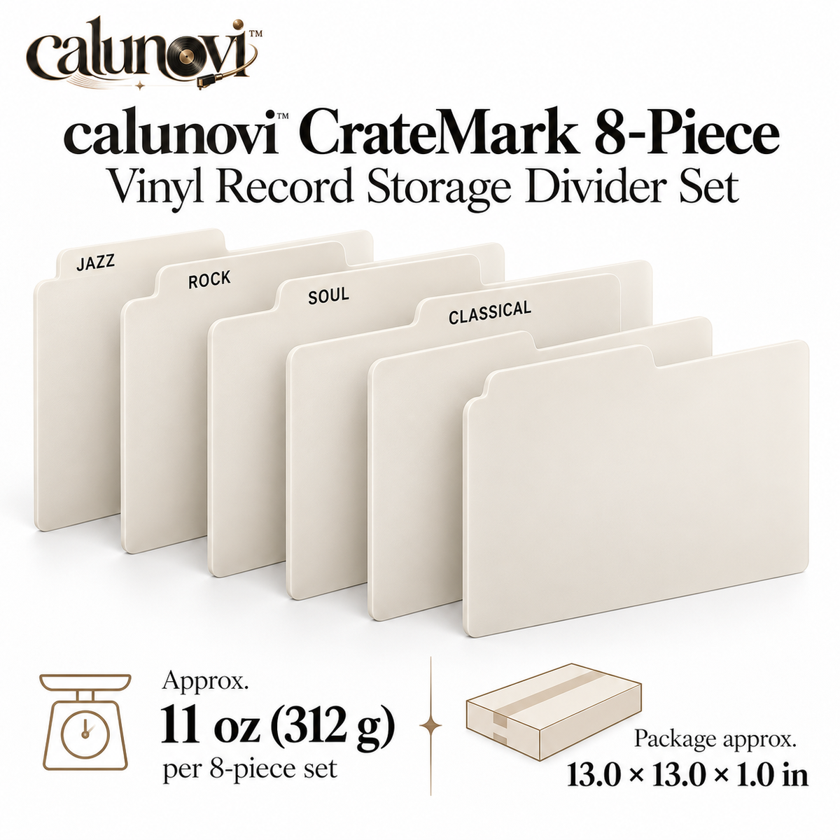 calunovi™ CrateMark 8-Piece Vinyl Record Storage Divider Set