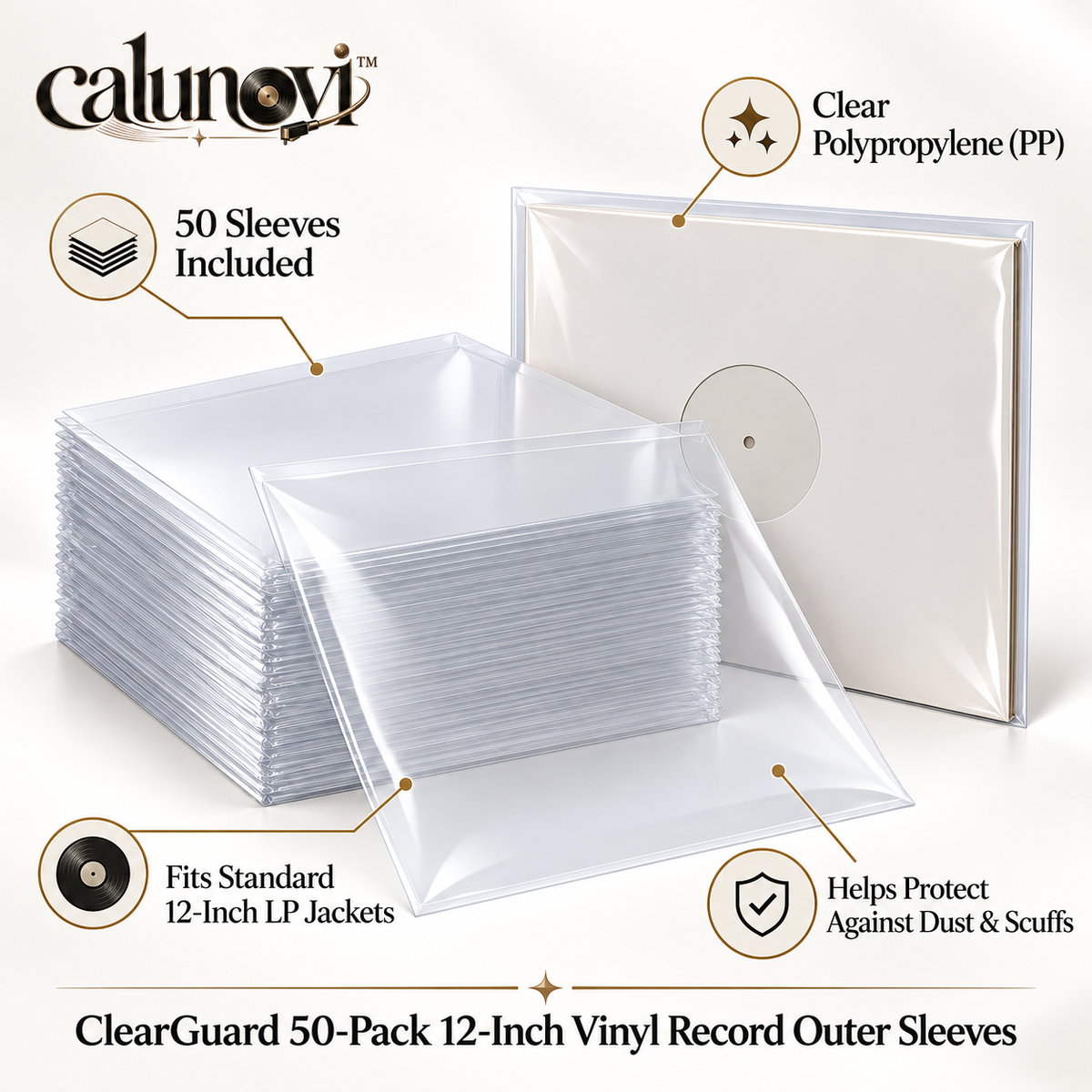 calunovi™ ClearGuard 50-Pack 12-Inch Vinyl Record Outer Sleeves