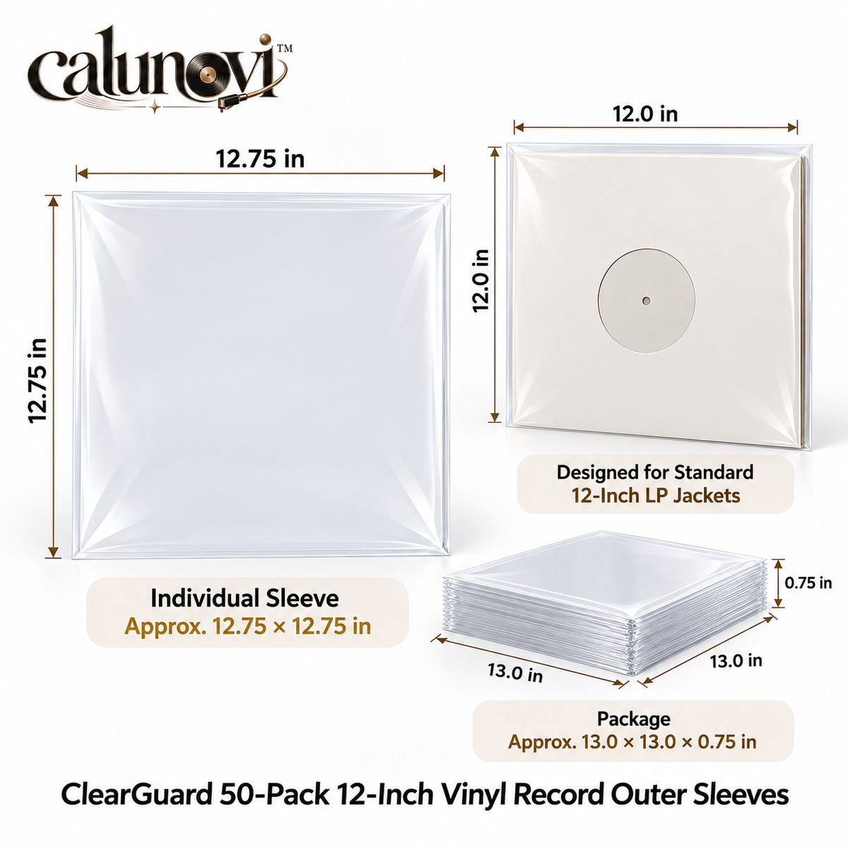 calunovi™ ClearGuard 50-Pack 12-Inch Vinyl Record Outer Sleeves