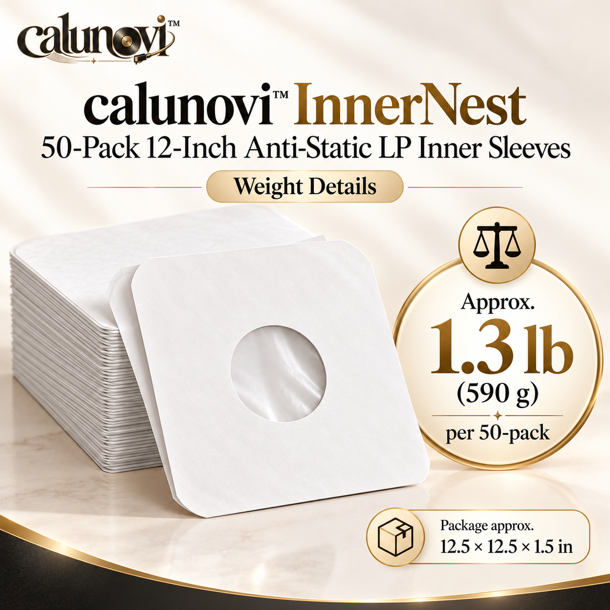 calunovi™ InnerNest 50-Pack 12-Inch Anti-Static LP Inner Sleeves