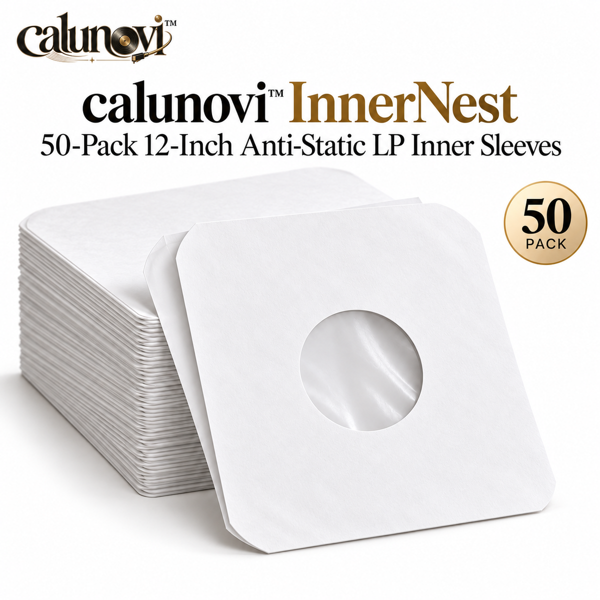 calunovi™ InnerNest 50-Pack 12-Inch Anti-Static LP Inner Sleeves