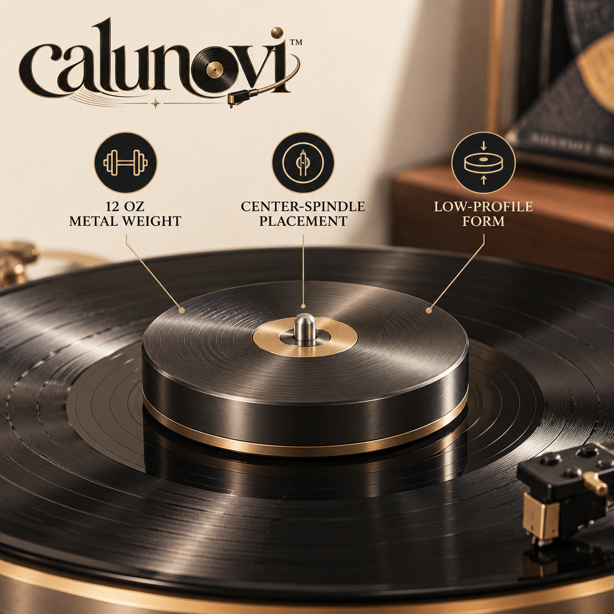 calunovi™ CenterLock 12 oz Turntable Record Weight Stabilizer