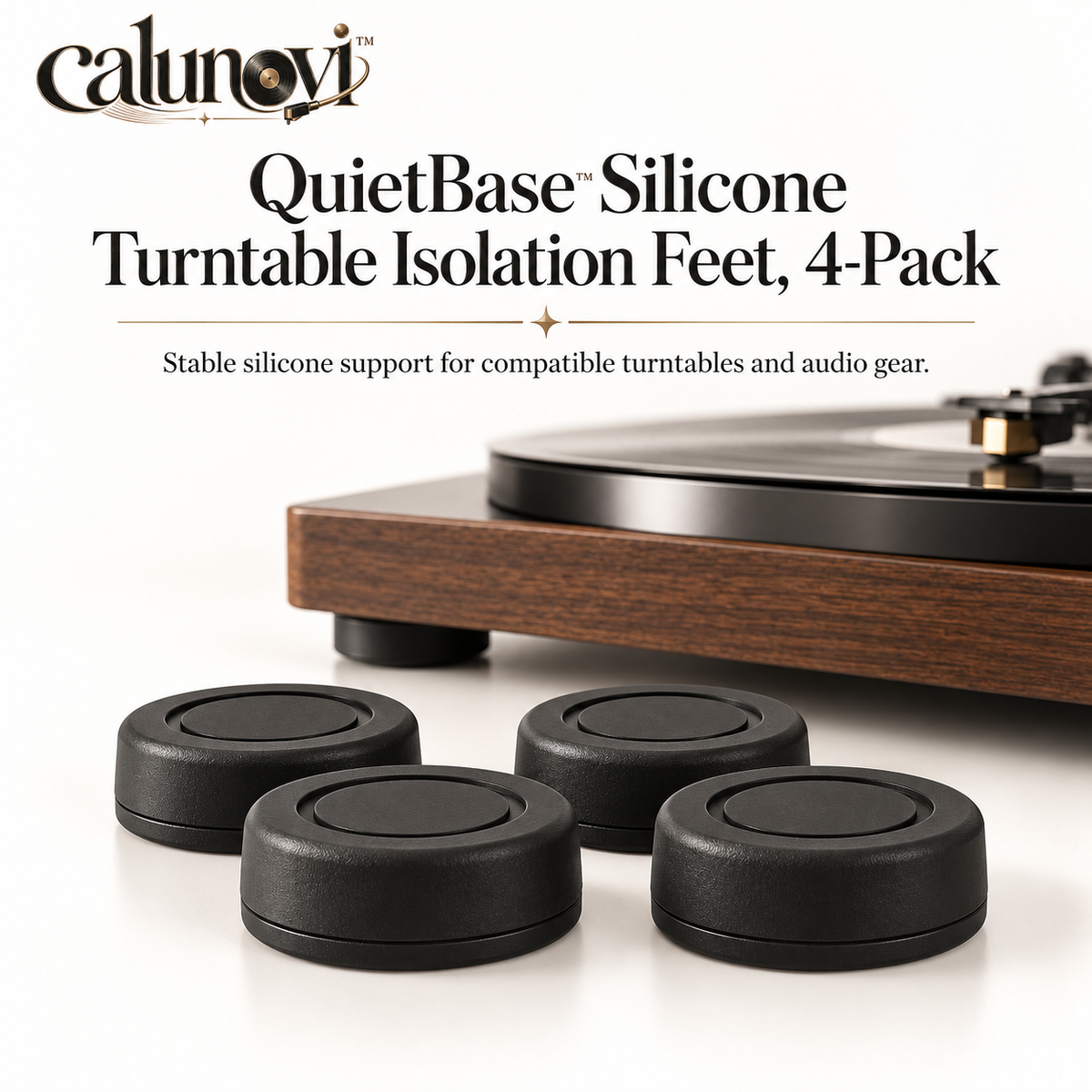 calunovi™ QuietBase Silicone Turntable Isolation Feet, 4-Pack