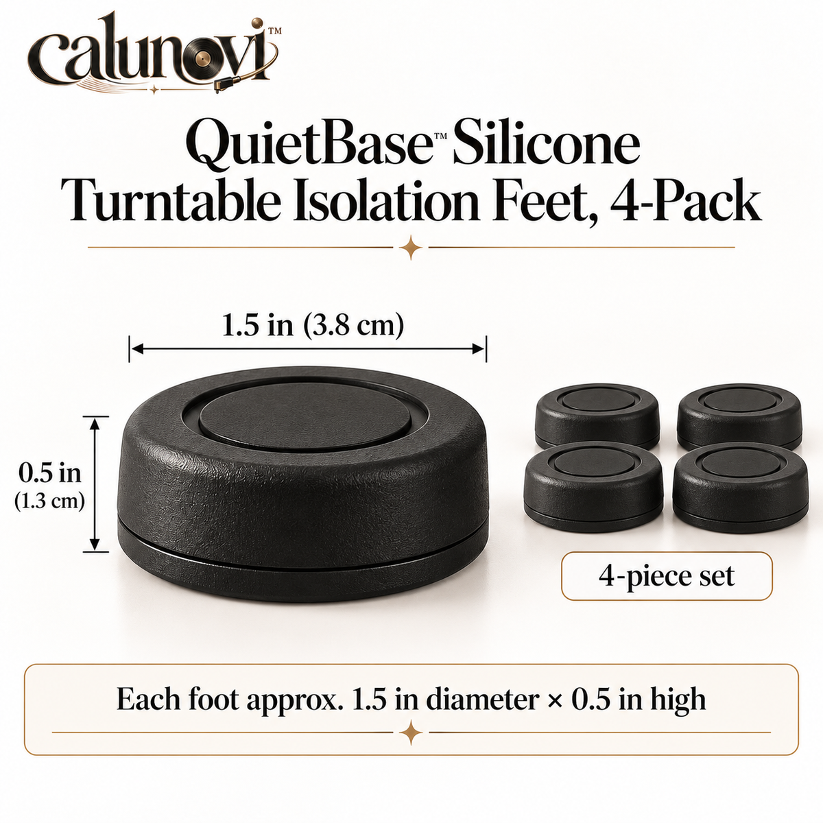 calunovi™ QuietBase Silicone Turntable Isolation Feet, 4-Pack
