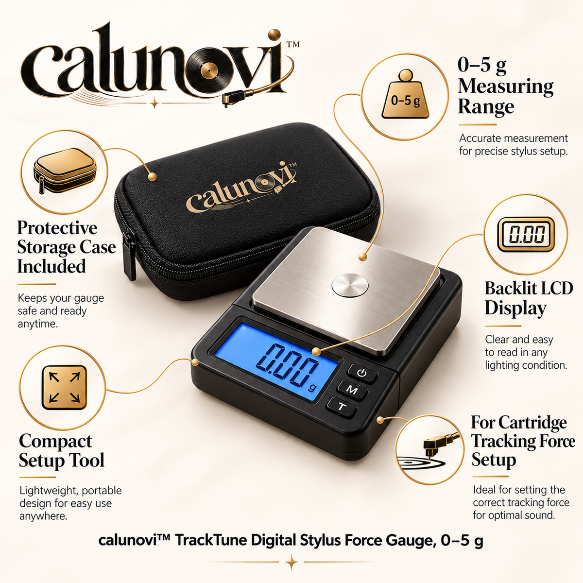 calunovi™ TrackTune Digital Stylus Force Gauge, 0–5 g
