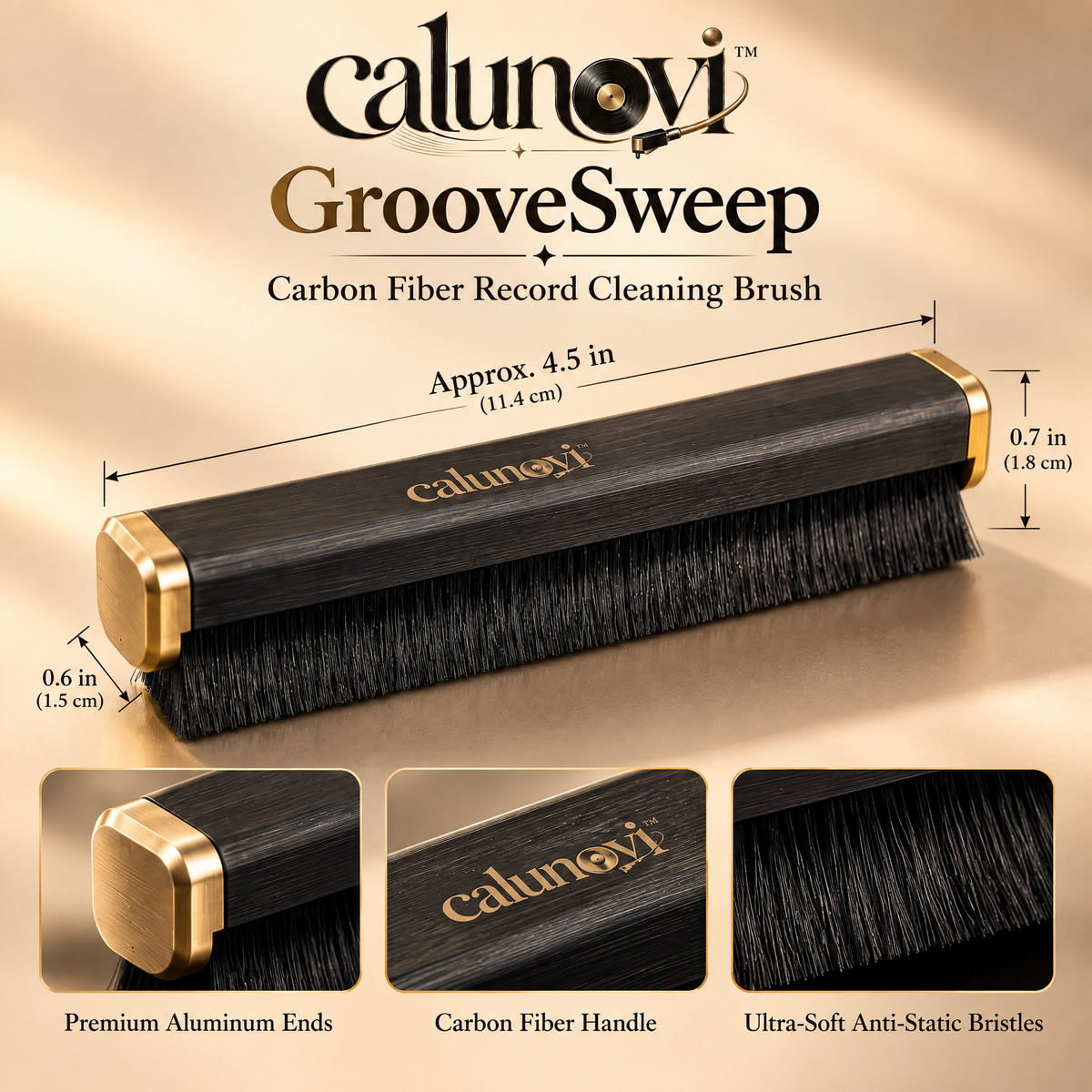 calunovi™ GrooveSweep Carbon Fiber Record Cleaning Brush